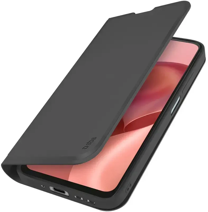 SBS piniginės formos lygus dėklas Motorola Moto G06 su atverčiamu dangteliu - Juodas