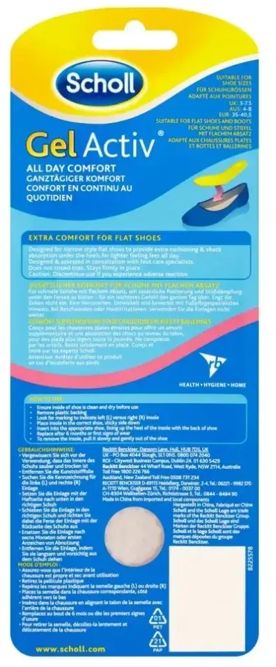 Scholl GelActiv Flat Shoes geliniai vidpadžiai batams plokščiu padu 1 pora