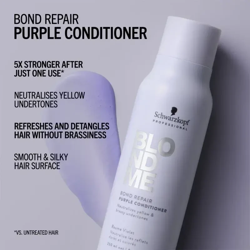 Schwarzkopf Professional BlondMe Bond Repair Violetinė Conditioner kondicionierius šviesiems plaukams, 250 ml