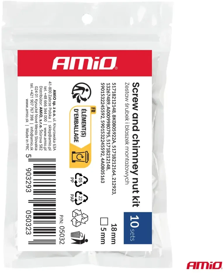 Varžtų ir montavimo plokštelių rinkinys 18 mm × 5 mm 10 vnt. amio-05032