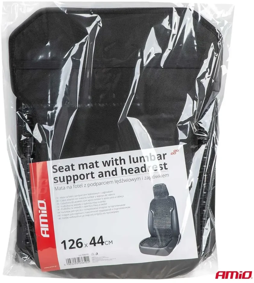 Amio Automobilio sėdynės kilimėlis su karoliukais 126 × 44 cm - juoda