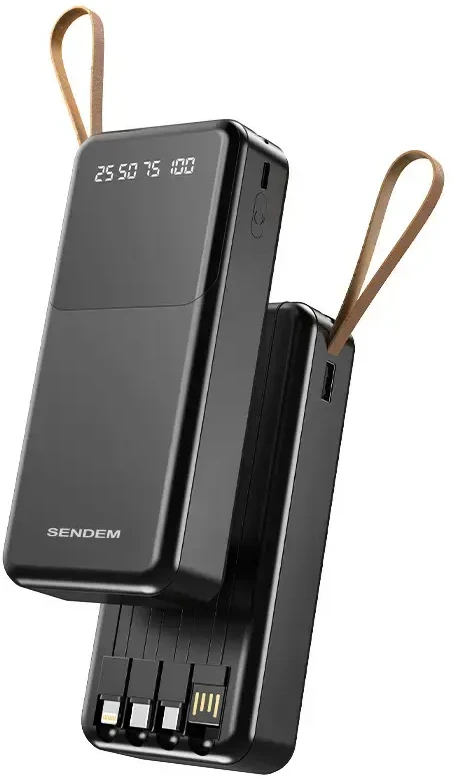 SENDEM P402 external battery (powerbank) | 20000 mAh | 12W | USB-C, Lightning, Micro USB, USB-A | juodas