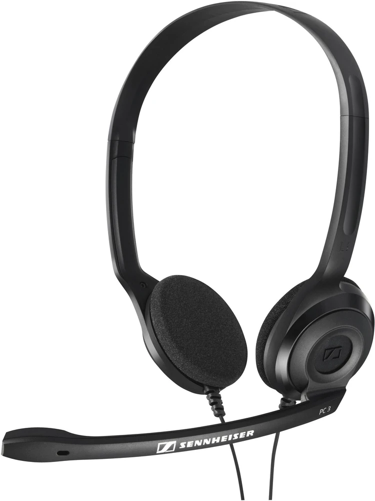 Itin lengvos kompiuterinės ausinės Sennheiser PC 3 CHAT, su mikrofonu, 2x 3.5mm, Juodos