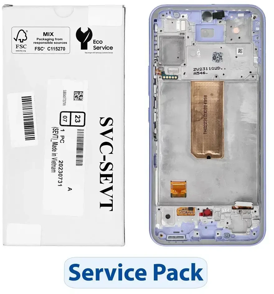„ServicePack“ LCD ekranas, skirtas SAMSUNG A54 5G A546B, violetinės spalvos, GH82-31231D