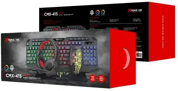 Rinkinys 4w1 Combo XTRIKE ME CMX-415 EN ausinės su lankeliu ant galvos + Klaviatūra ir pelė + kilimėlis juoda/juodas