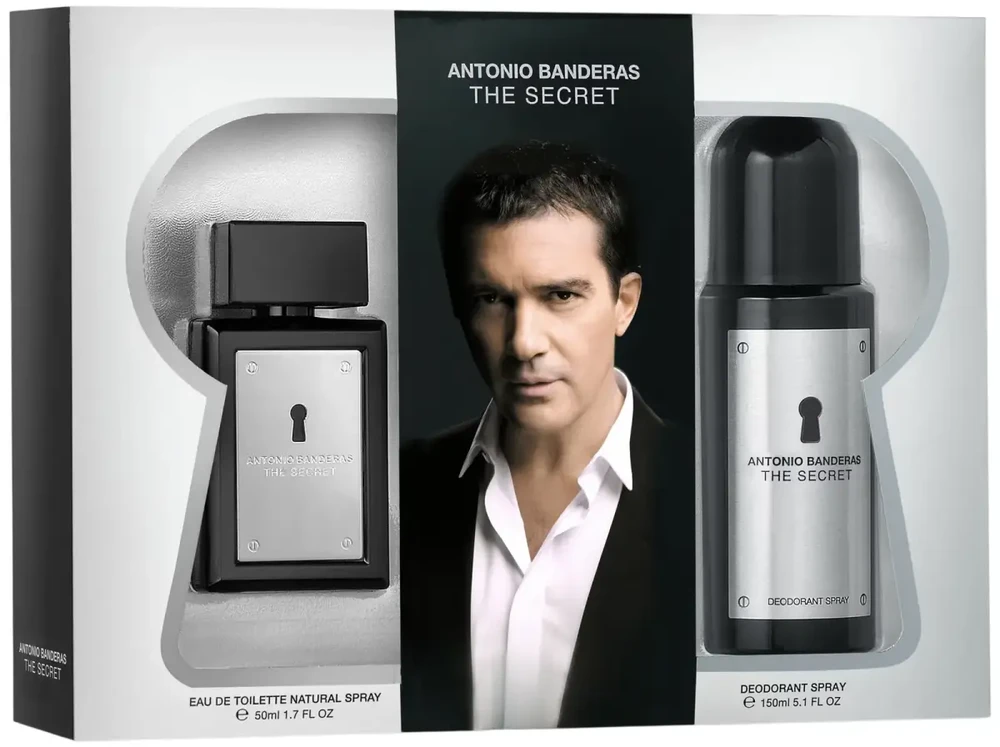 Set Antonio Banderas: The Secret Eau De Toilette For Men, 50 ml + The Secret Anti-Perspirant Dezodorantas Purškiklis For Men, 150 ml