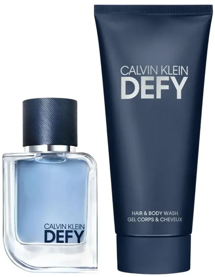 Set Calvin Klein: Defy Woody-aromatic Dušo želė & Šampūnas 2-In-1, 100 ml + Defy Eau De Toilette For Men, 50 ml