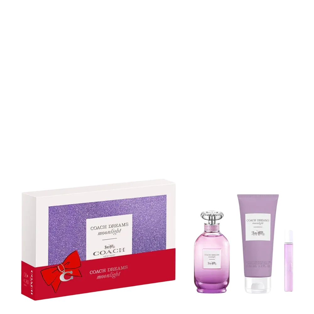 Rinkinys „Coach“: „Dreams Moonlight“ kvepalai moterims, 90 ml + „Dreams Moonlight“ tualetinis vanduo moterims, 15 ml + „Dreams Moonlight“ drėkinamasis kūno losjonas, 100 ml