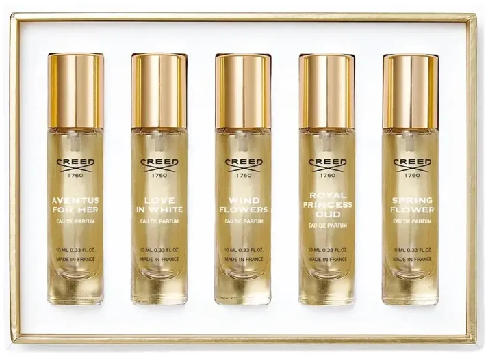 Creed Set : Aventus, Eau De Parfum, For Women, 10 ml + Love in Baltas, Eau De Parfum, For Women, 10 ml + Wind Flowers, Eau De Parfum, For Women, 10 ml + Royal Princess Oud, Eau De Parfum, For Women, 10 ml + Spring Flower, Eau De Parfum, For Women, 10 ml Fo