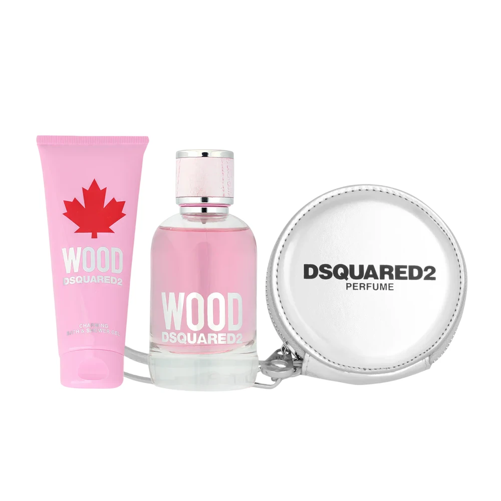 Dsquared2 Set Dsquared 2: Wood Eau De Toilette For Women, 100 ml + Wood Dušo želė, 100 ml + Dsquared GWP Textile Pouch Sidabrinis