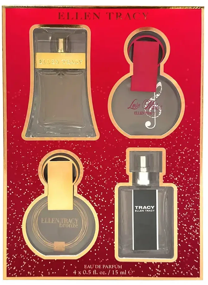Set Ellen Tracy: Classic Eau De Parfum For Women, 15 ml + Tracy Eau De Parfum For Women, 15 ml + Bronze Eau De Parfum For Women, 15 ml + Love Notes Eau De Parfum For Women, 15 ml
