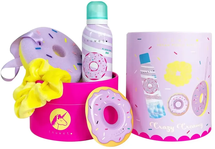 Set Inuwet: Donut Cleansing & Moisturising Shower Mousse, 200 ml + Scrunchy Hair Elastic + Donut Body Sponge + Donut Gift Sticker