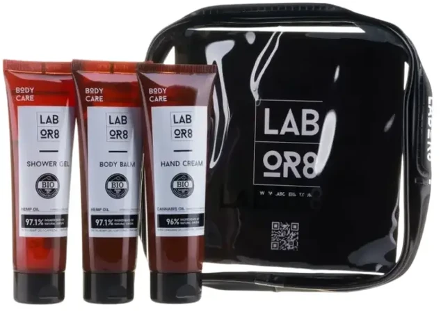 LABOR8 Hemp rinkinys (rankų kremas, 75 ml + kūno balzamas, 75 ml + dušo gelis, 75 ml)