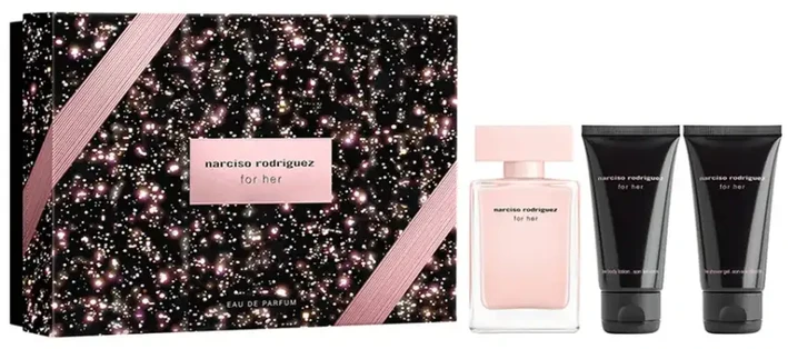 Set Narciso Rodriguez: For Her, Eau De Toilette, For Women, 50 ml + For Her, Hydrating, Losjonas kūnui, 50 ml + For Her, Cleansing,