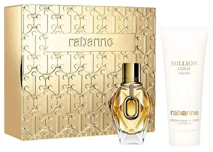 Set Paco Rabanne: Million Gold Hydrating Losjonas kūnui, 100 ml + Million Gold Eau De Parfum For Women Papildomas, 50 ml