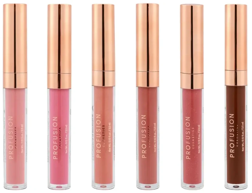 Set Profusion Cosmetics: Pucker Up Lūpų blizgis Rosy Nude 3.5 ml + Pucker Up Lūpų blizgis Bright Rožinė 3.5 ml + Pucker Up Lūpų blizgis Peachy Nude 3.5 ml + Pucker Up Lūpų blizgis Warm Rosy Brown 3.5 ml + Pucker Up Lūpų blizgis Deep Rose 3.5 ml + Pucker Up Lūpų blizgis Deep