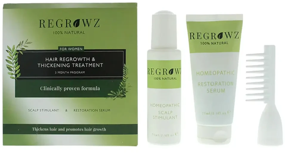 REF Set Regrowz: Atkuriamasis galvos odos serumas, 75 ml + Galvos odos kremas Drėkinantis ir apsaugantis, 75 ml + Mini plaukų balzamas moterims