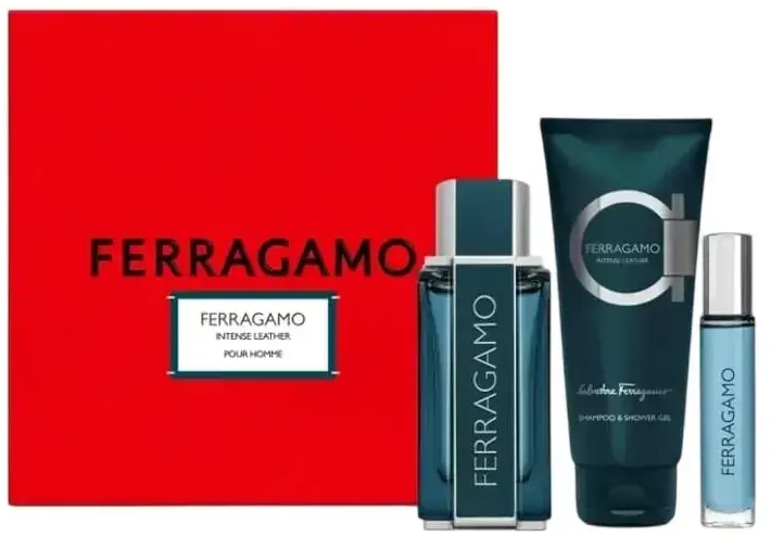 Salvatore Ferragamo Intense Leather rinkinys vyrams (EDP, 100 ml + EDP, 10 ml + dušo gelis, 100 ml)