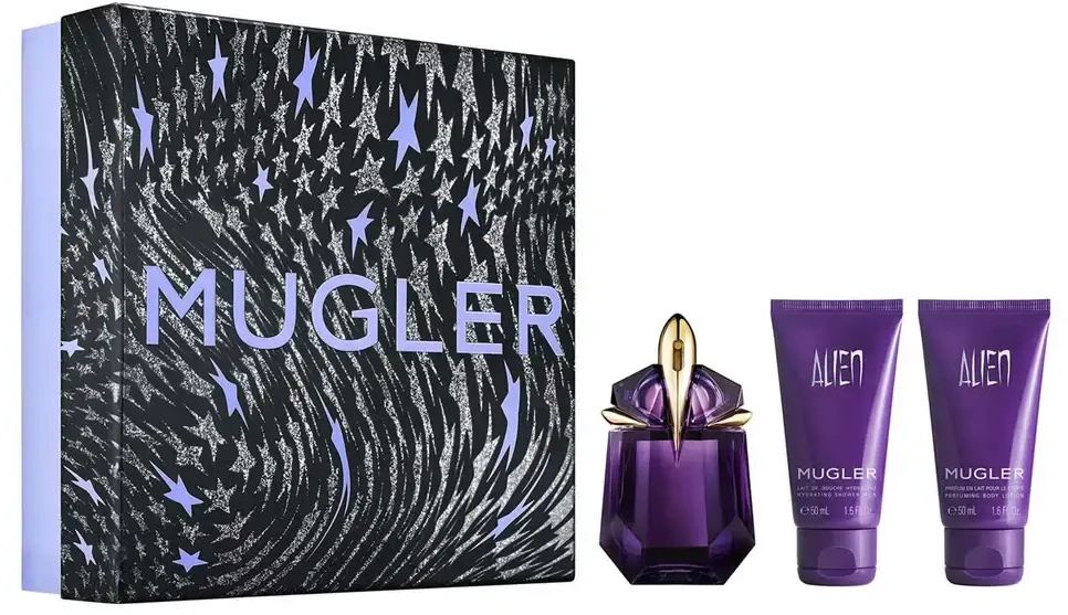 Set Thierry Mugler: Alien Eau De Parfum For Women, 30 ml + Alien Dušo želė All Skin Types, 50 ml + Alien Hydrating Losjonas kūnui, 50 ml