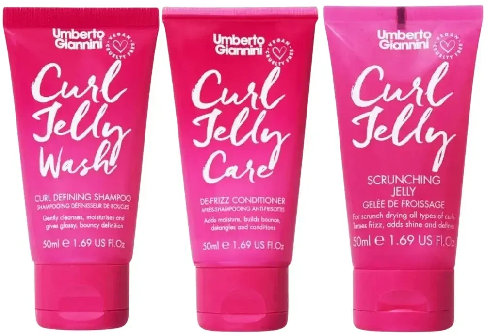 Set Umberto Giannini: Curl Jelly Hair Styling Gel Curl Definition & Frizz Control Medium Hold, 50 ml + Curl Jelly Hair Šampūnas Curl Defining, 50 ml + Curl Jelly Hair Conditioner Curl Defining, 50 ml
