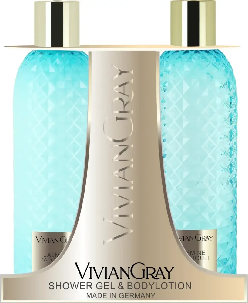 Newcos VIVIAN GRAY rinkinys Gemstone Jasmine & Patchouli: dušo želė ir kūno losjonas, 2 x 300 ml