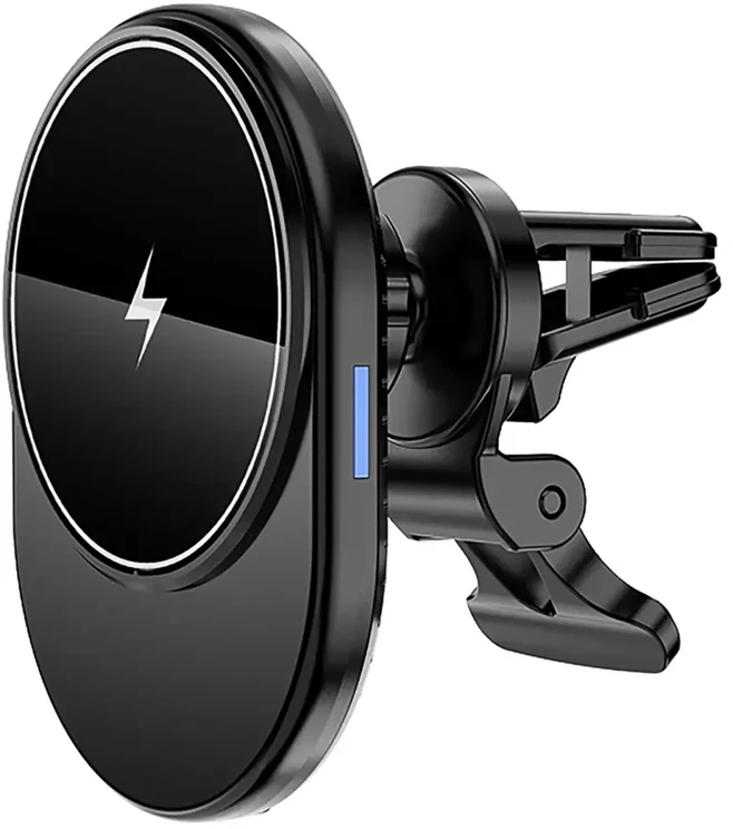Setty MagSafe automobilinis telefono laikiklis į ventiliacijos groteles su indukciniu įkrovimu, ovalus, LED, MS, juodas QMUS-K-01