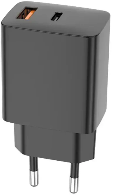 Setty USB-A + USB-C PD/QC 30W sieninis įkroviklis juodas + USB-C laidas 1m RLSK-AC-01 juodas
