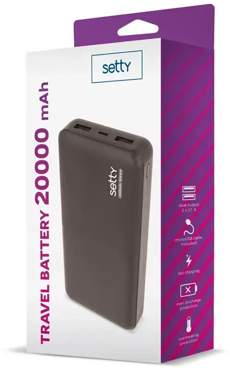 Setty SPB-20 išorinė baterija (powerbank) | 20000 mAh | juoda
