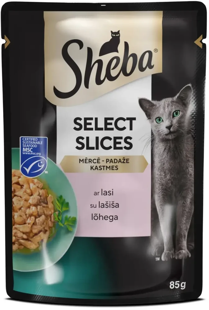 Šlapias kačių ėdalas Sheba Select griežinėliai, žuvis, 0,085 kg