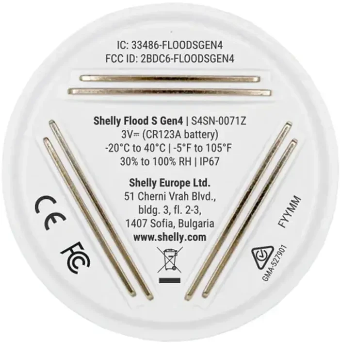 Shelly Flood S Gen4 Multiprotocol išmanusis vandens nuotėkio sensorius