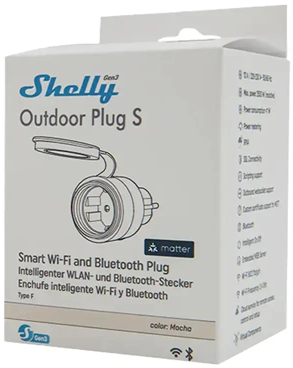 Shelly Plug S Gen3 lauko išmanusis kištukas Mocha