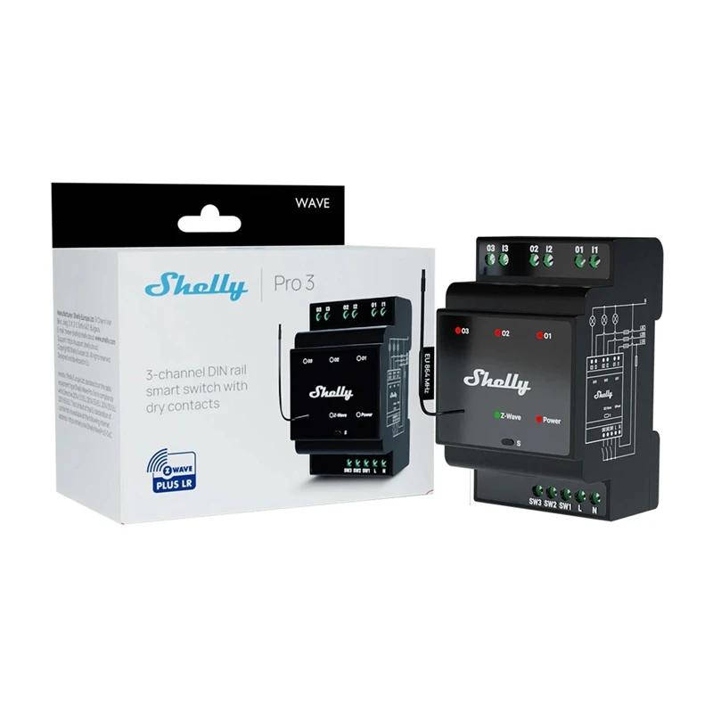 Shelly Qubino Wave Pro 3 3 kanalų DIN Z-wave magistralės relė