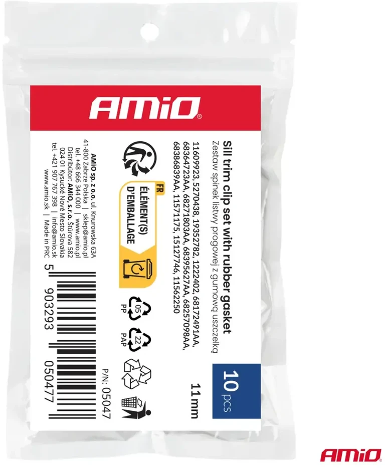 Rinkinys slenksčio juostų su guminiu tarpikliu 11 mm 10 vnt. amio-05047