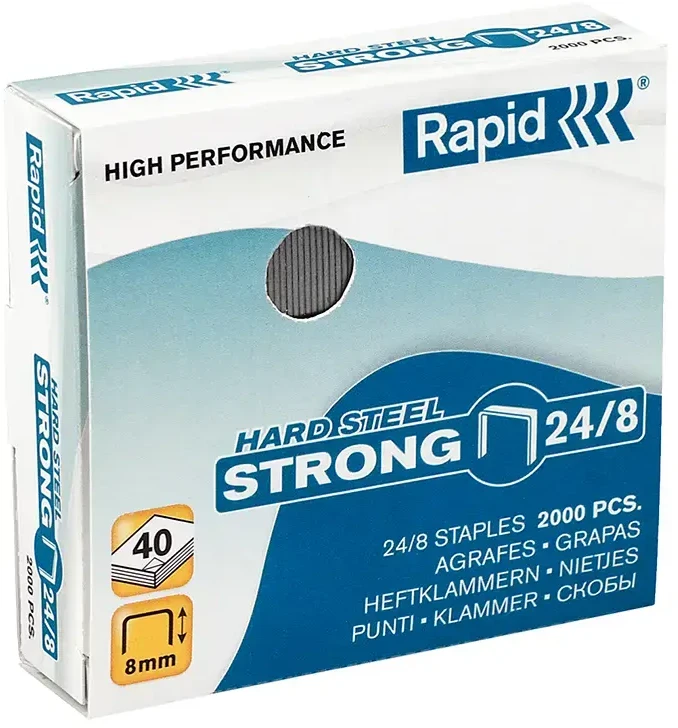 Acco Brands Sąsagos „Staples Rapid“, 24/8, vario spalvos, 2000 vnt. dėžutėje.