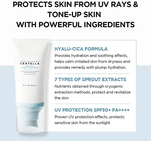 SKIN1004 Madagascar Centella Hyalu-Cica Vanduo-Fit Sun Serumas SPF 50+ apsauginis veido kremas nuo saulės, 2 x 50 ml