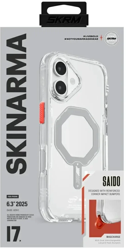 Skinarma Saido dėklas iPhone 17 su magnetiniu įkrovimu, permatomas