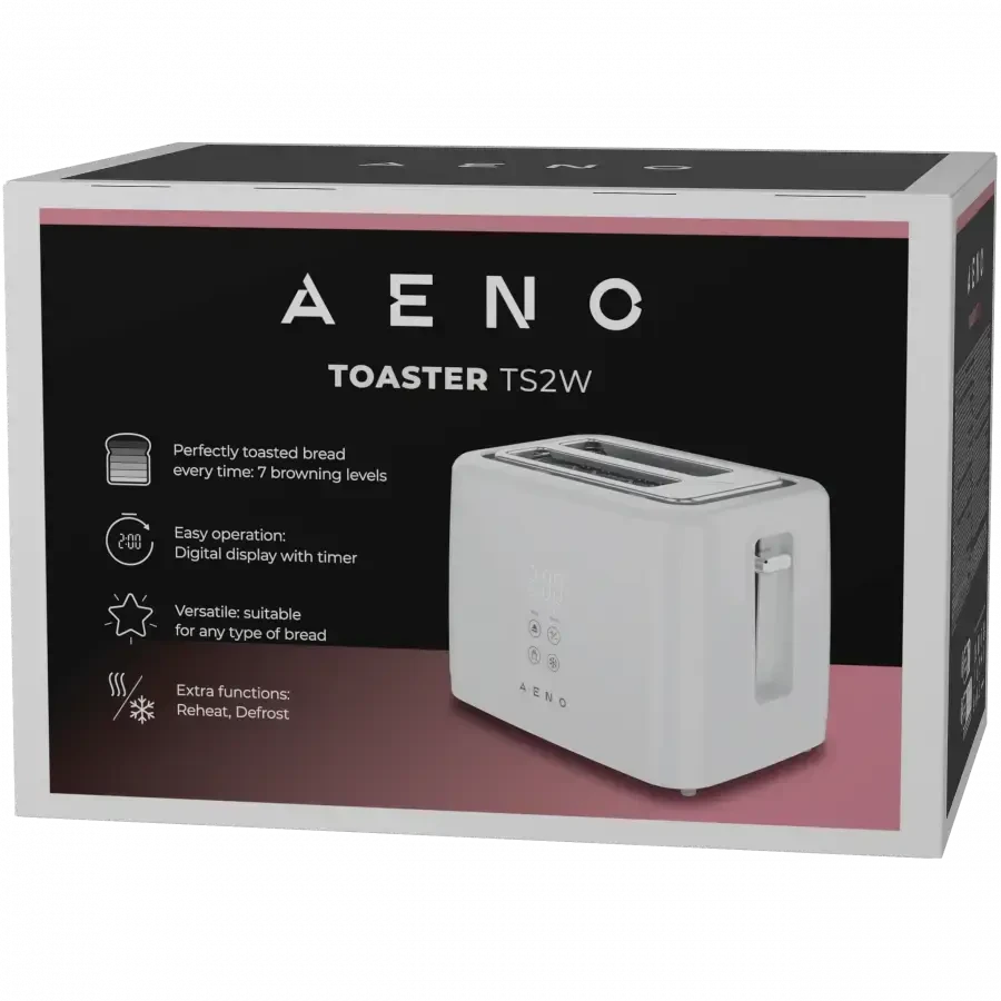 Skrudintuvas AENO TS2W Electric Toaster, 780-930W, Digital Ekranas, 7 Levels, Baltas