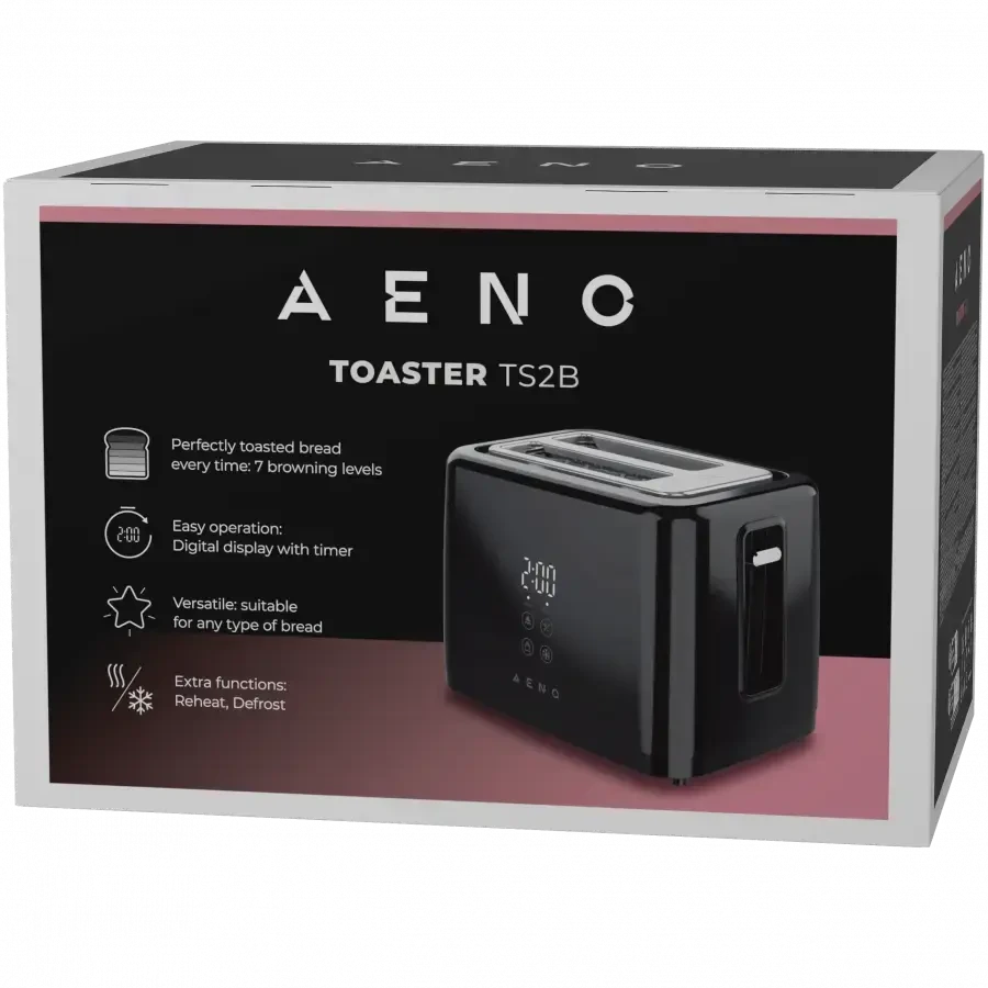 Skrudintuvas AENO TS2B Electric Toaster, 780-930W, Digital Ekranas, 7 Levels, Juodas