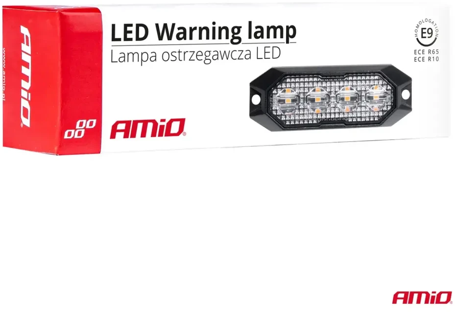 Plokščia LED įspėjamoji blykstės lempa, oranžinė, 4x3W, R65 R10, 12V/24V, IP6K9K AMIO-03929