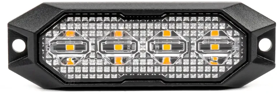 Plokščia LED įspėjamoji blykstės lempa, oranžinė, 4x3W, R65 R10, 12V/24V, IP6K9K AMIO-03929