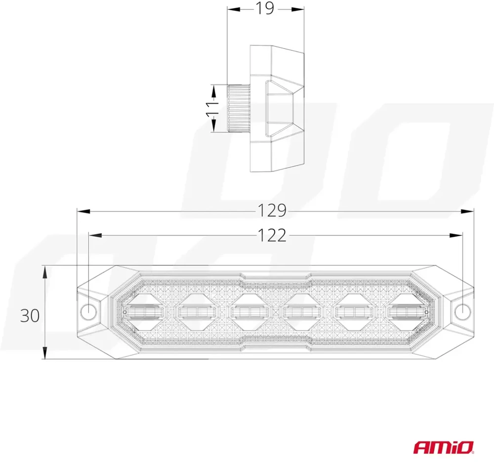 Plokščia LED įspėjamoji lemputė 6x3W 12/24V R65 R10 AMIO-03930
