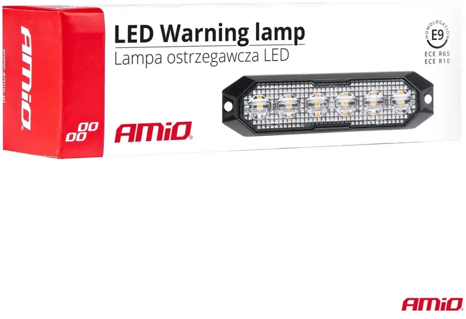 Plokščia LED įspėjamoji lemputė 6x3W 12/24V R65 R10 AMIO-03930