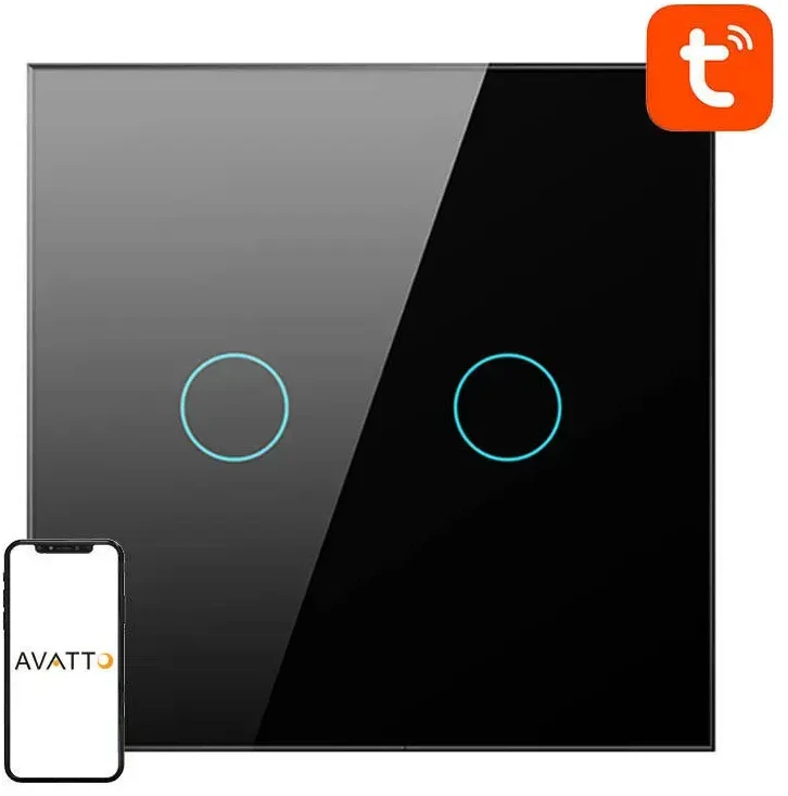 Išmanusis šviesos jungiklis WiFi Avatto TS02-EU-B2 2 krypčių (juodas)