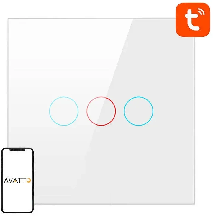 Išmanusis šviesos jungiklis WiFi Avatto TS02-EU-W3 3 Way TUYA (balta)