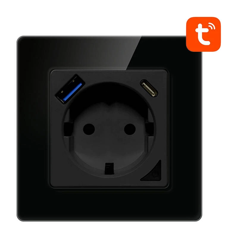 Sieninis šviestuvas Išmanusis WiFi sieninis lizdas Avatto N-WOT10-USB-B TUYA USB USB-C - juodas