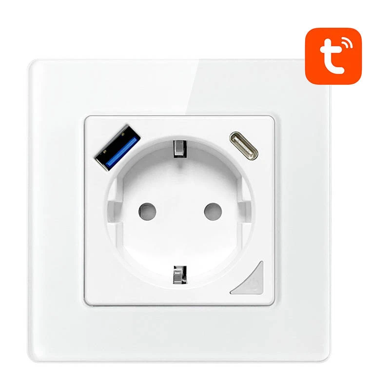 Sieninis šviestuvas Išmanusis WiFi sieninis lizdas Avatto N-WOT10-USB-W TUYA USB USB-C - baltas