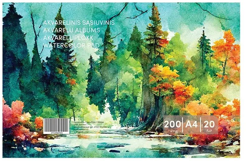 Smlt Akvarelės sąsiuvinis , A4, 20 lapų, 200 g/m²