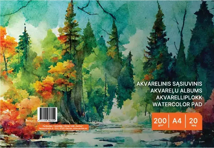 Smlt Akvarelės sąsiuvinis , A4, 20 lapų, 200 g/m²