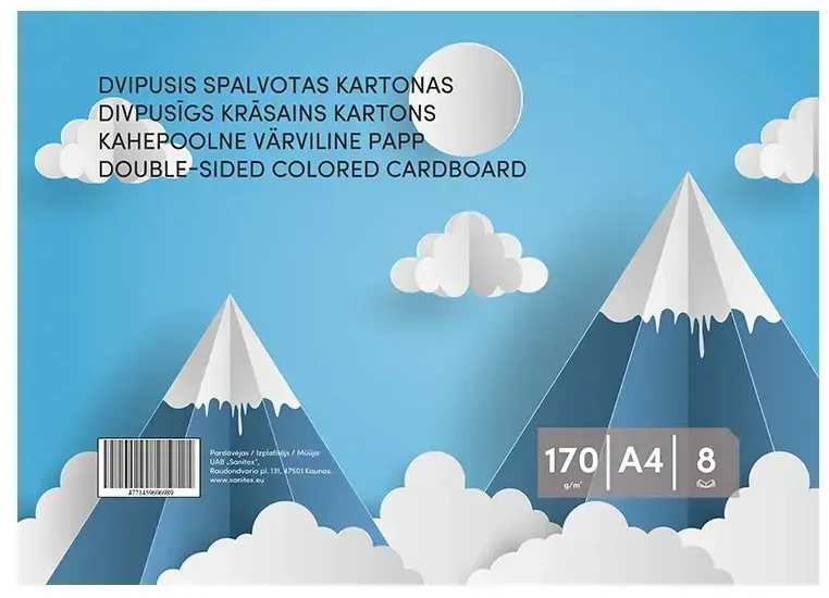 Smlt Dvipusis spalvotas kartonas , A4, 8 lapai, 170 g/m²
