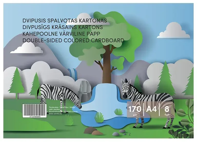 Smlt Dvipusis spalvotas kartonas , A4, 8 lapai, 170 g/m²